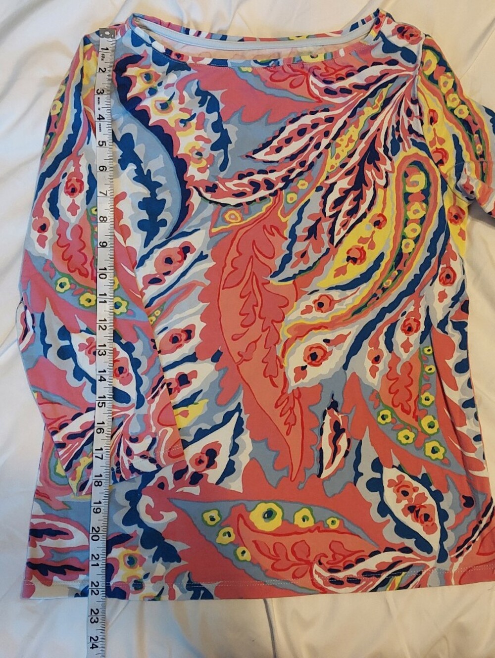 Talbots Boat Neck Paisley 3/4 Sleeve Tee Size S